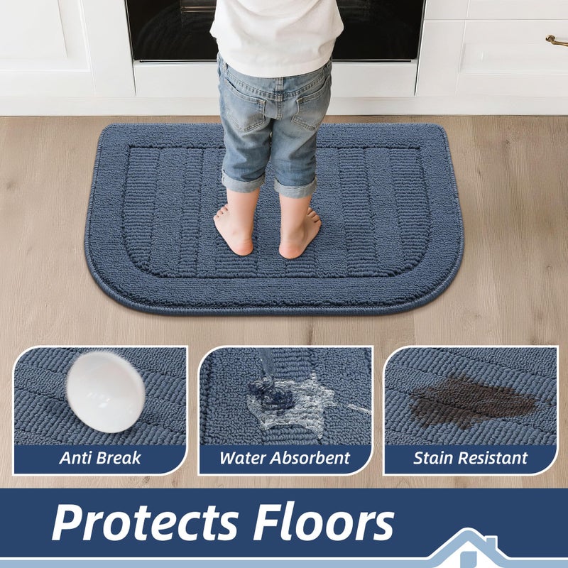 BEQHAUSE 30x18 Inch Kitchen Rug Mat Durable Kitchen Rugs Non-Slip Washable Absorbent Kitchen Mats for Floor Dirt-Resistant Semicircular Kitchen Mat (Blue) - Image 4